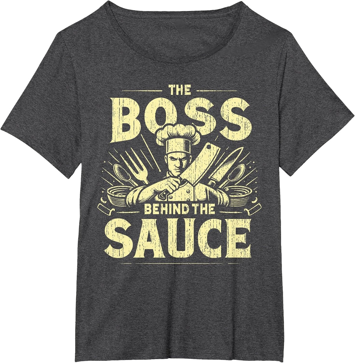 The Boss Behind the Sauce Chef T-Shirt - Dark Heather Grey