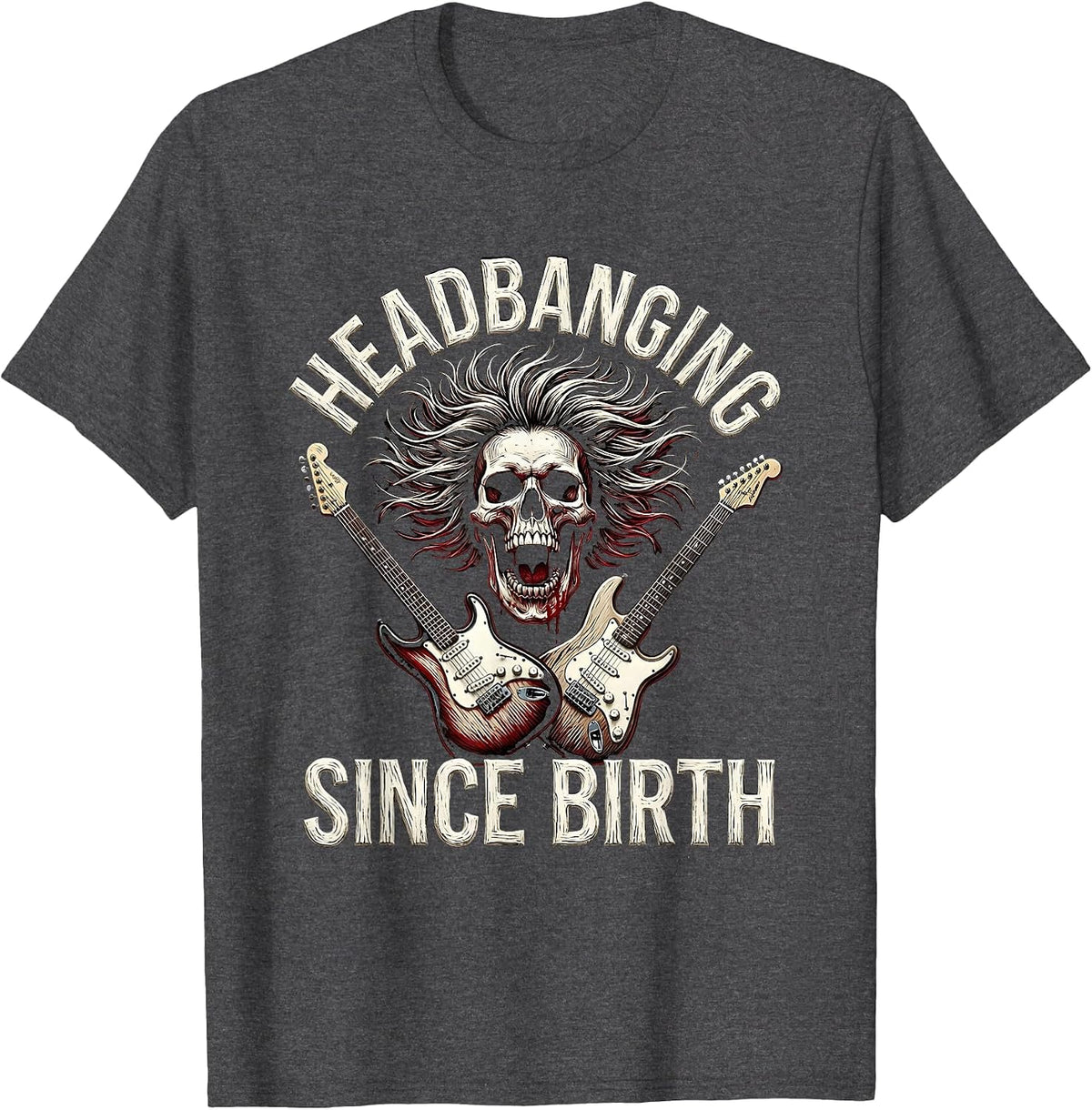 Headbanging Since Birth Rock Band Graphic Design T-Shirt - Dark Heather Grey
