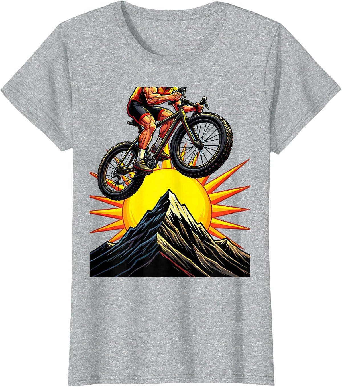 Cyclist Silhouette Mountain Peak Graphic T-Shirt - Heather Grey