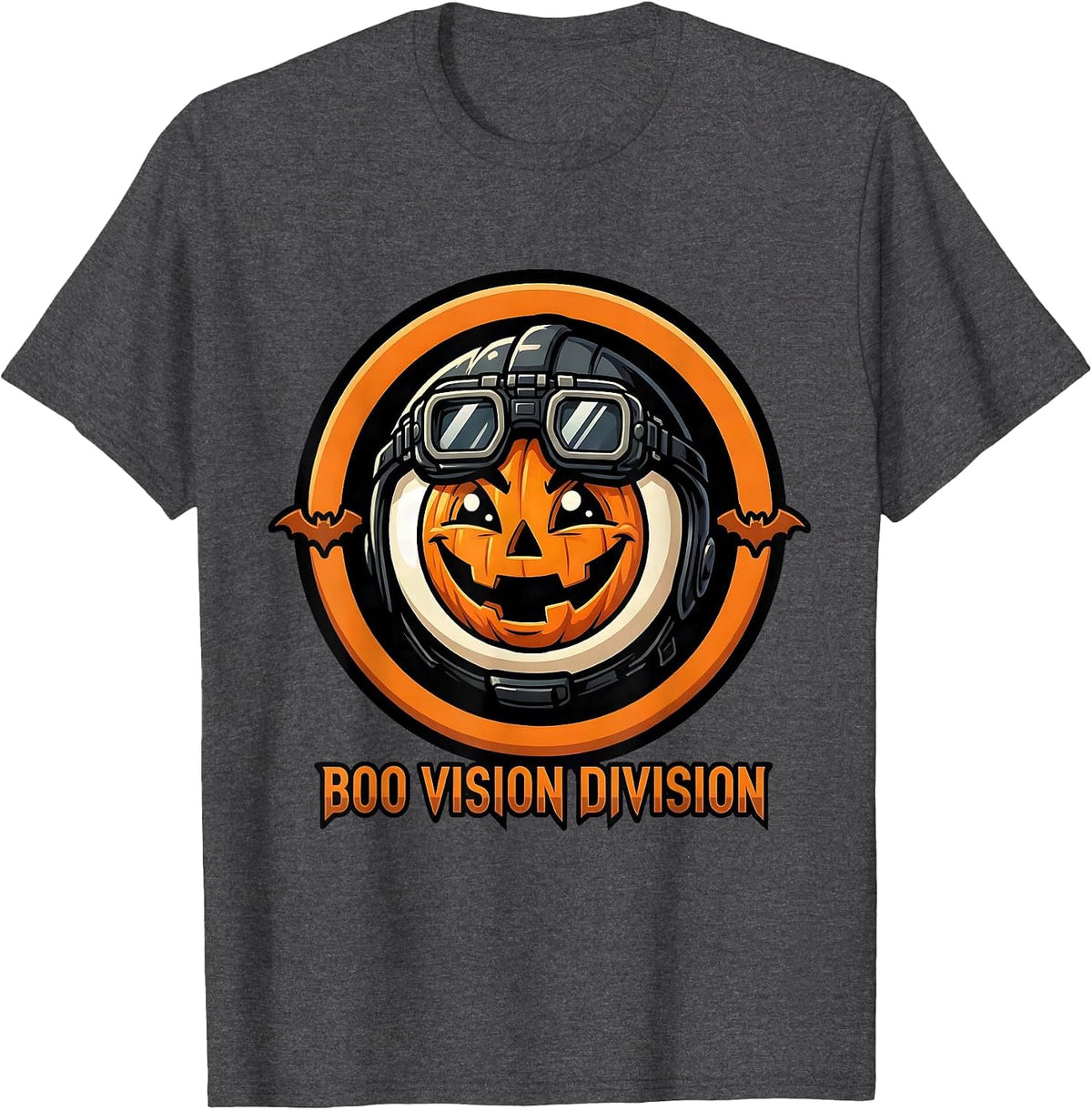 Men's Boo Vision Division Cartoon Halloween Optometrist Eye Doctor T-Shirt - Dark Heather Grey