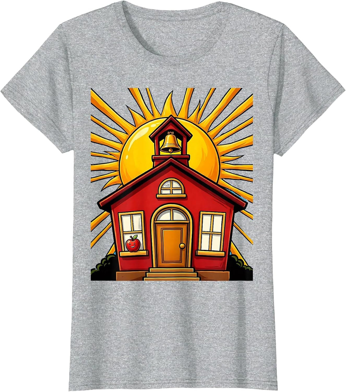5th Grade Teacher Schoolhouse Sunrise Graphic T-Shirt - Heather Grey