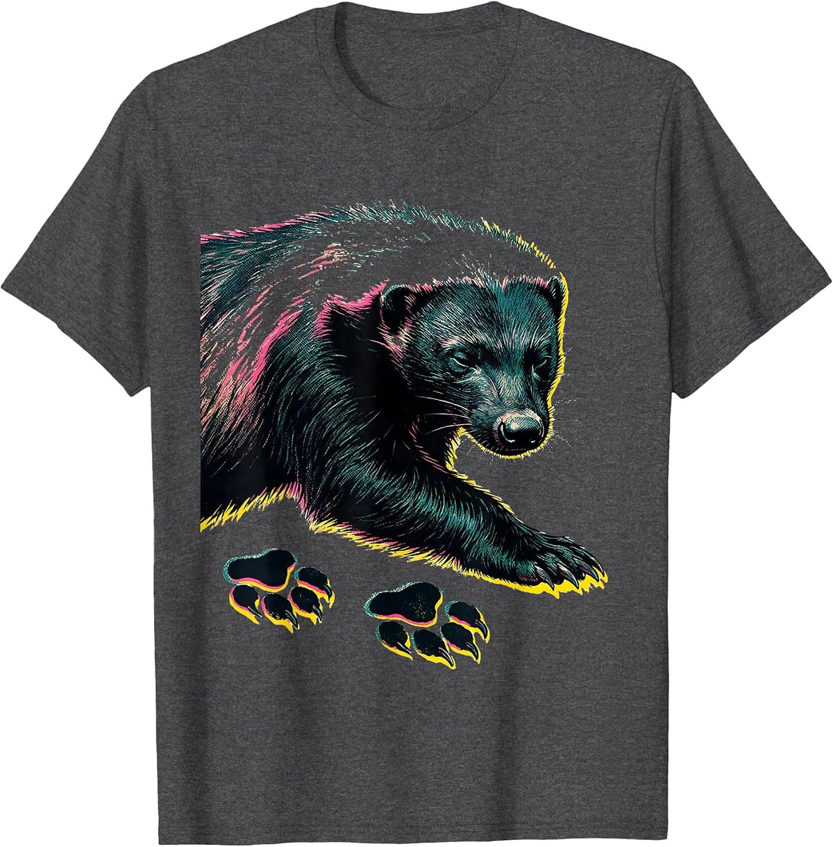 Honey Badger Risograph Animal Humor Meme Lover T-Shirt - Dark Heather Grey