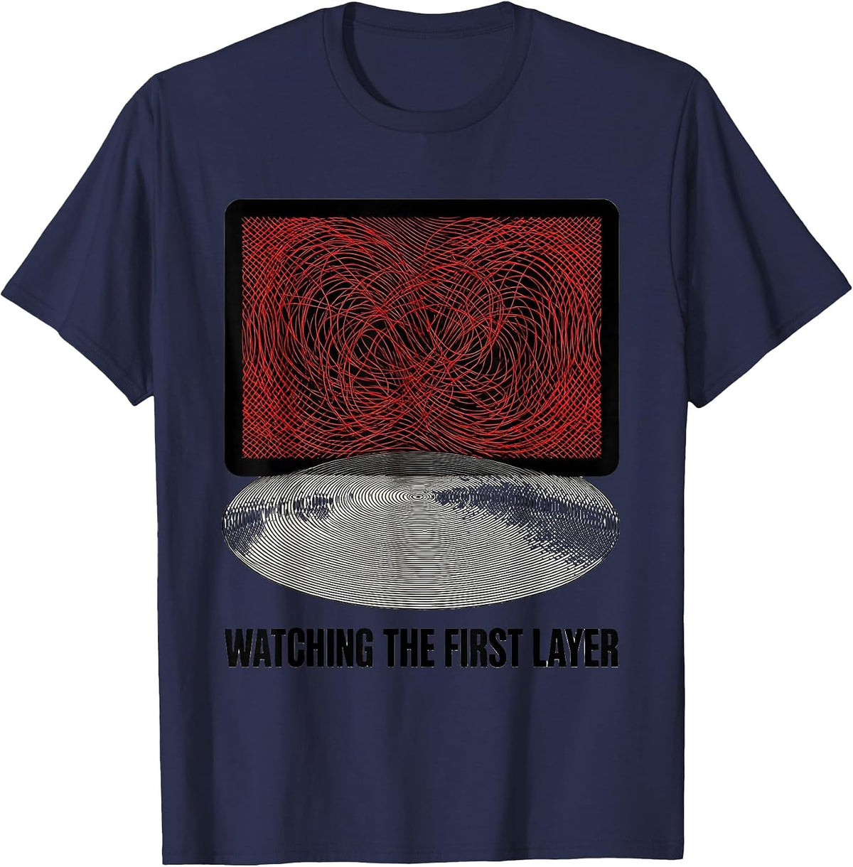 Men's Watching The First Layer Funny 3D Printer Hobbyist Maker T-Shirt - Navy Blue