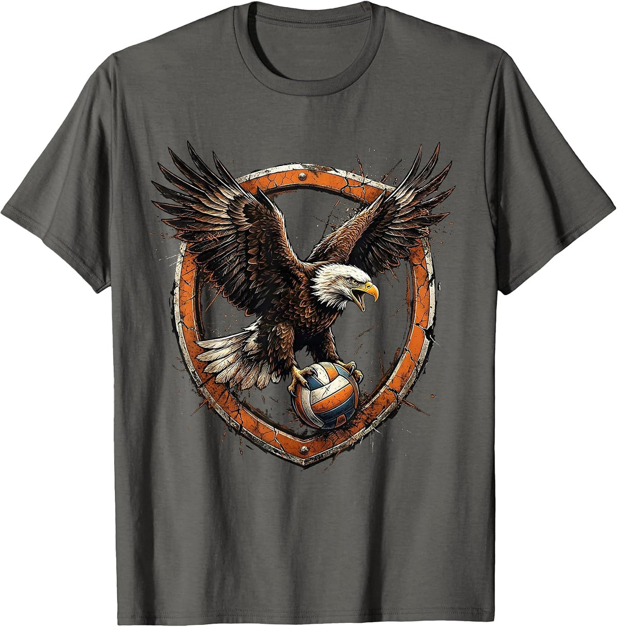 Men's Eagle Volleyball Graphic, Fierce Bird of Prey Design T-Shirt - Asphalt Grey