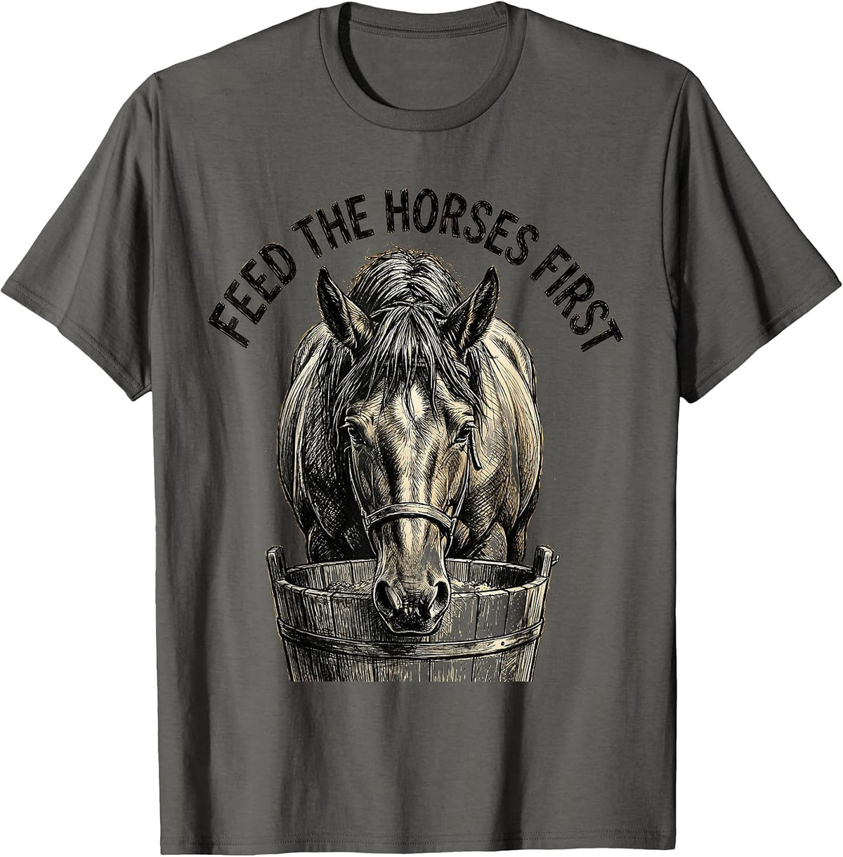 Feed the Horses First Equestrian Design T-Shirt - Asphalt Grey