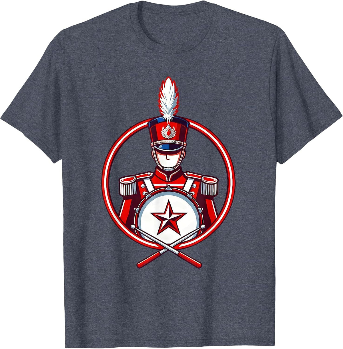 Kids Patriotic Drumline Parade Drummer Illustration T-Shirt - Heather Blue