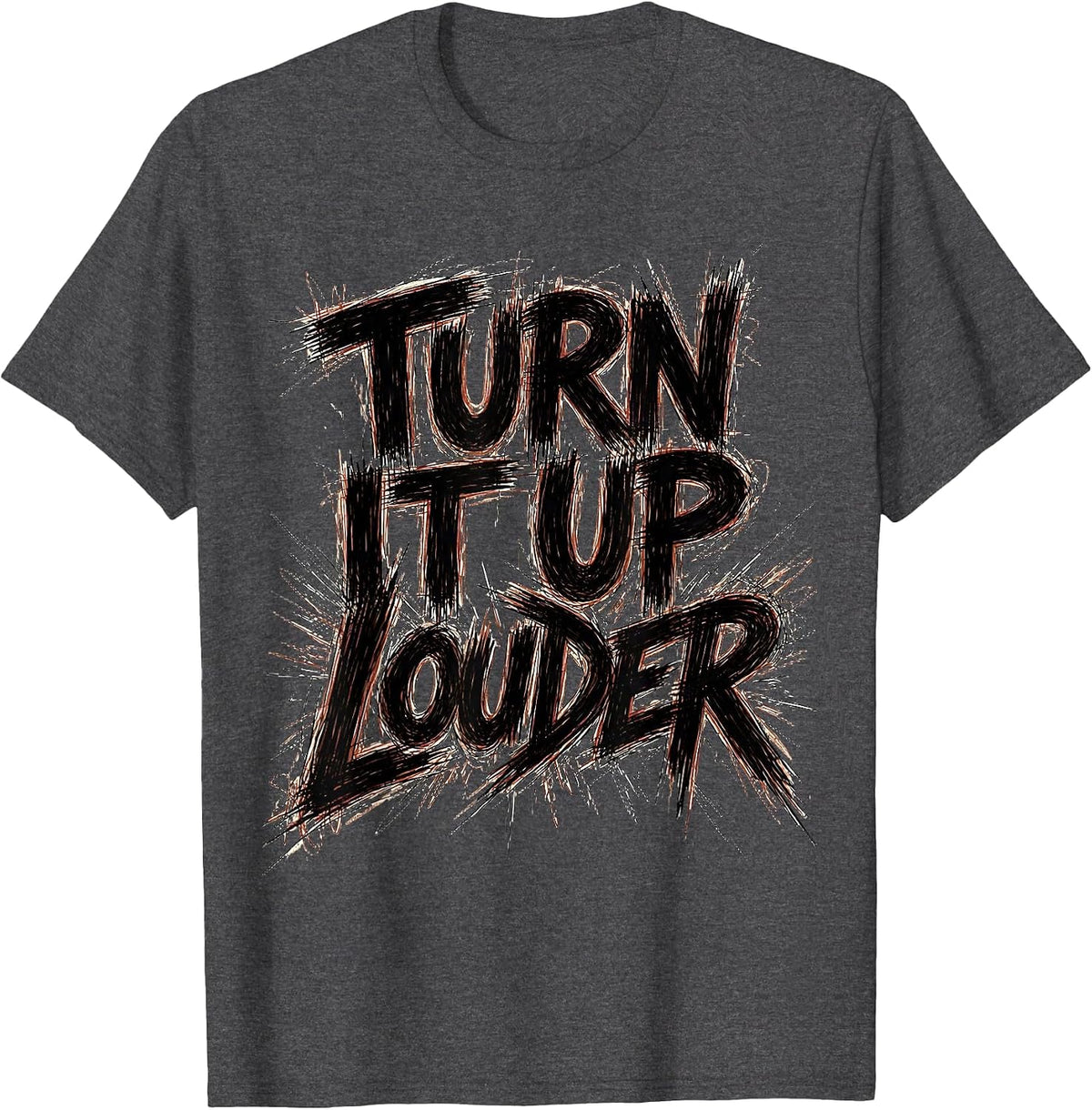 Men's Turn It Up Louder Metal Band Graphic Design T-Shirt - Dark Heather Grey
