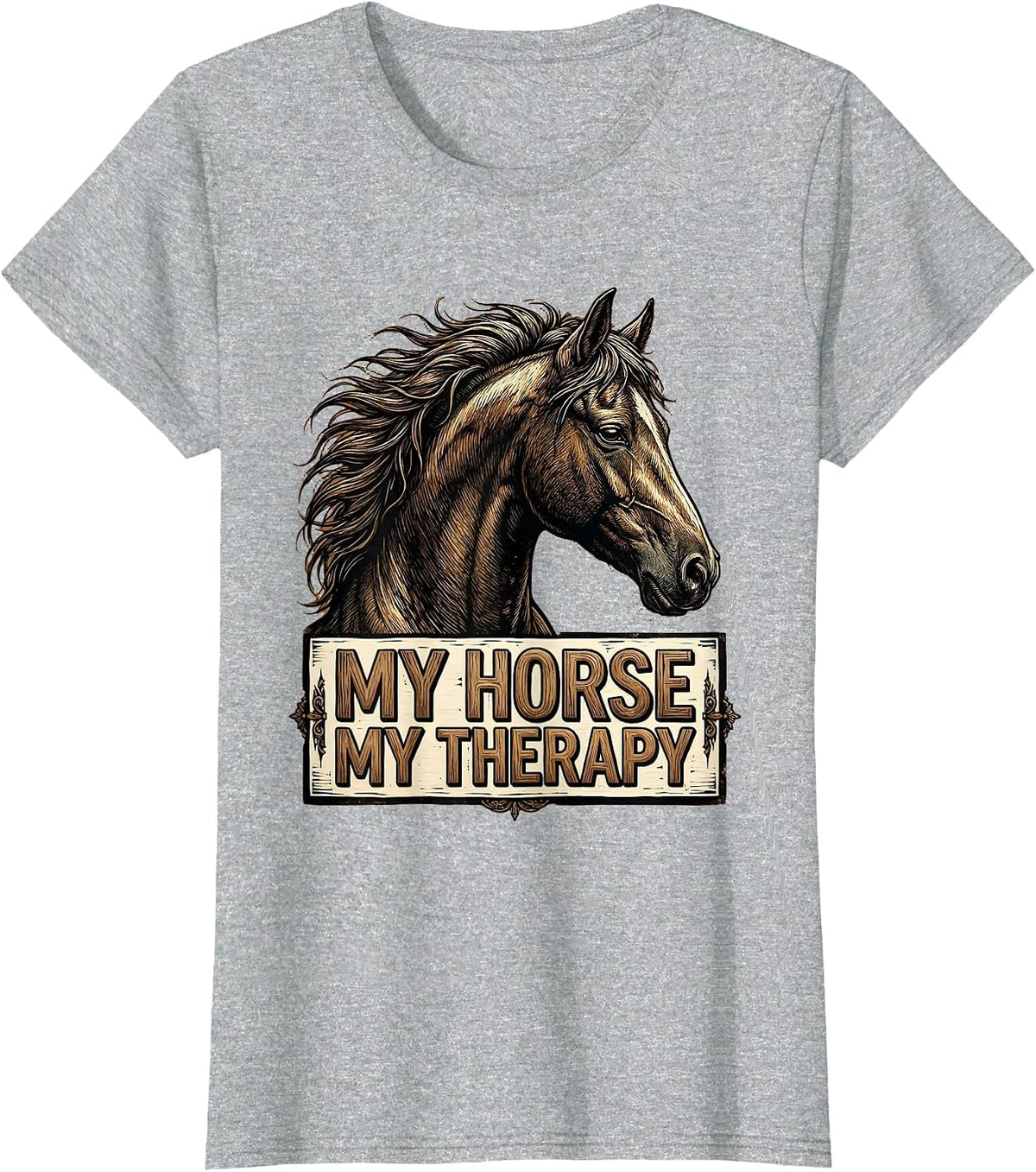 Women's My Horse My Therapy Equestrian Design T-Shirt - Heather Grey