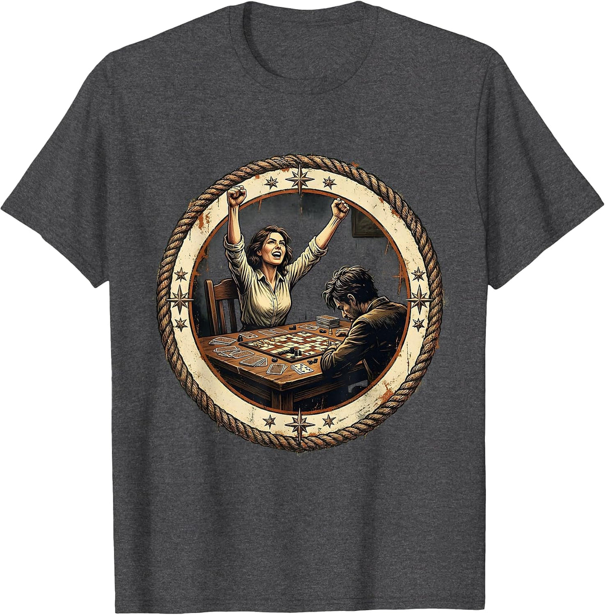 Board Game Night Champion Couples Funny Design T-Shirt - Dark Heather Grey
