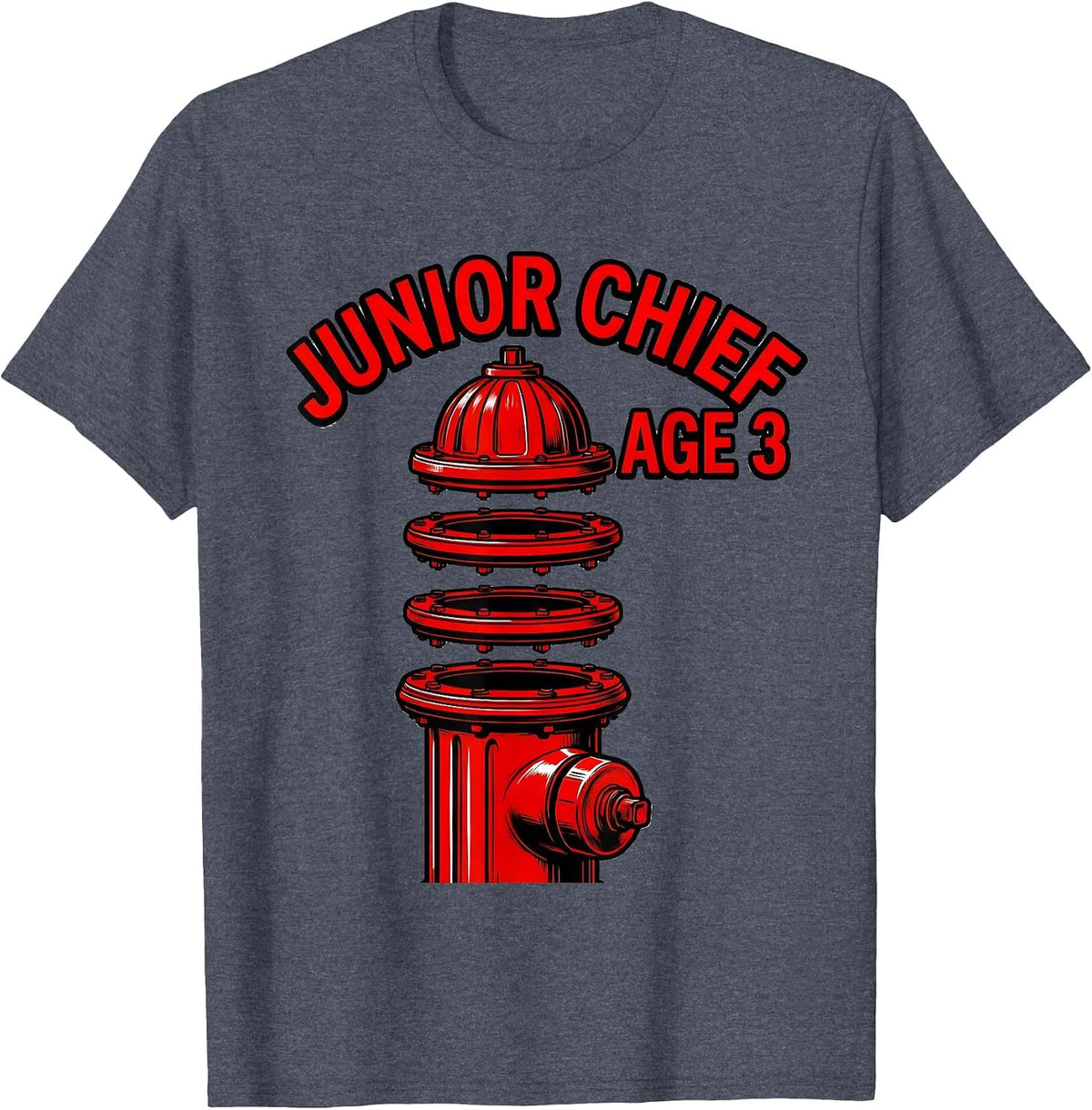 Junior Chief Age 3 Fire Truck Firefighter Birthday Boy Party T-Shirt - Heather Blue