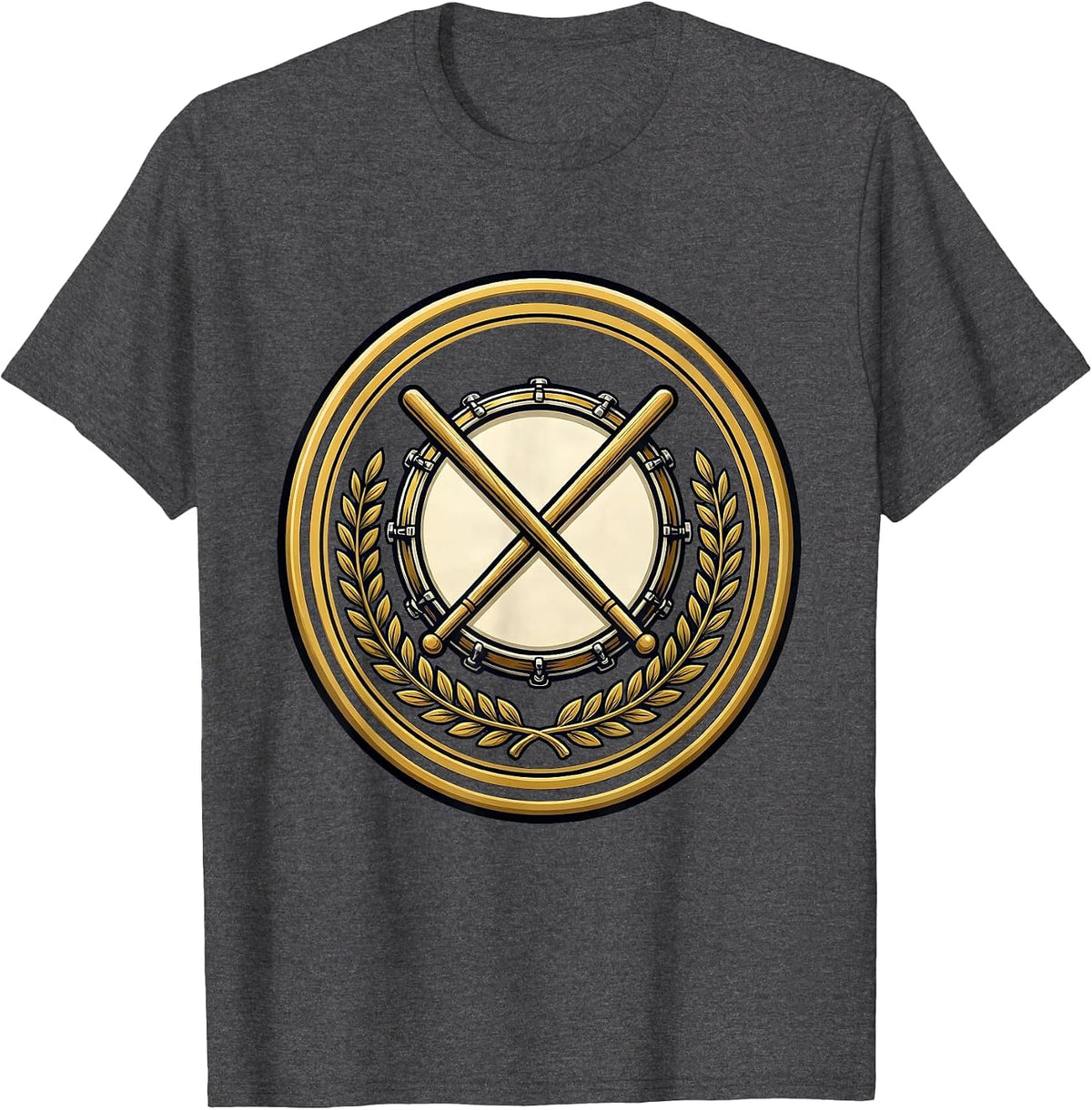 Crossed Drumsticks Snare Drum Band Illustration T-Shirt - Dark Heather Grey