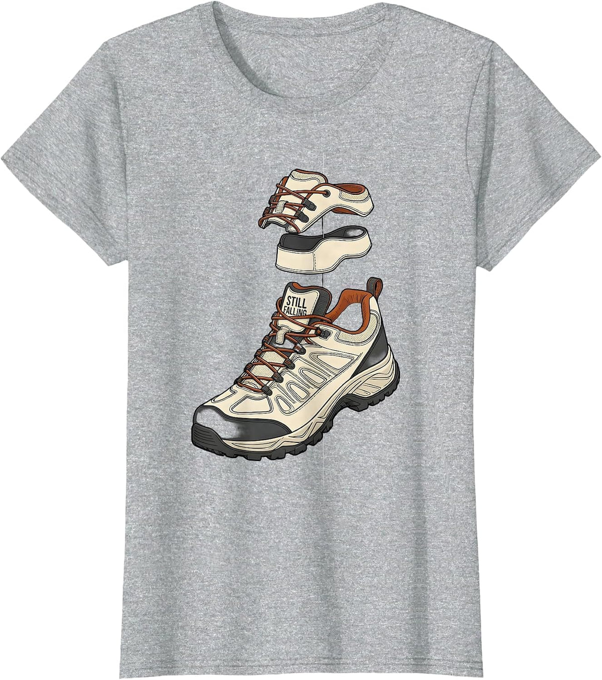 Still Falling Exploded View Rock Climbing Bouldering Humor T-Shirt - Heather Grey