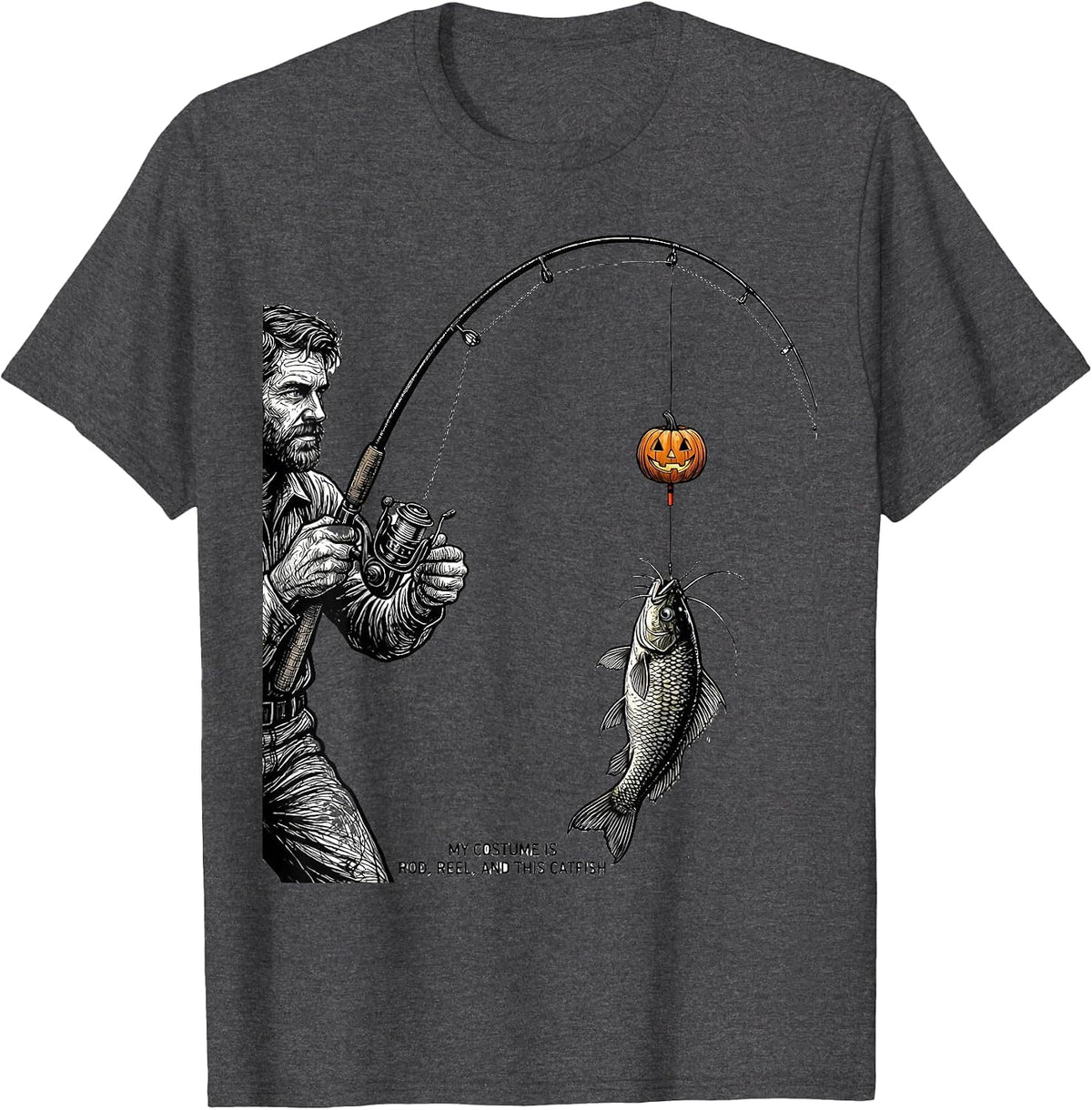 My Costume Is Rod, Reel, And This Catfish Funny T-Shirt - Dark Heather Grey