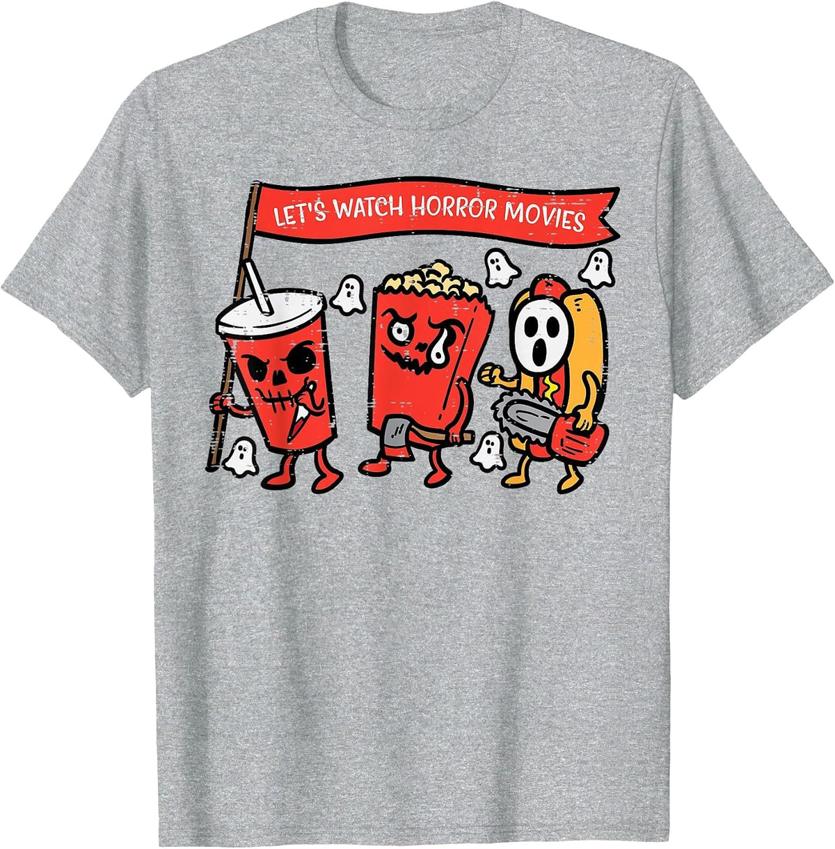 Let's Watch Horror Movies Funny Halloween Men Women Kids T-Shirt - Heather Grey