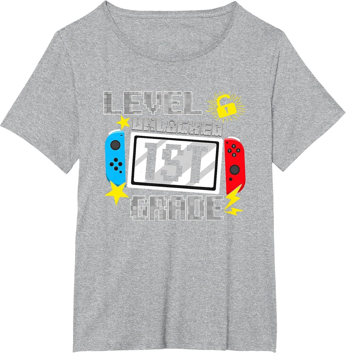 First Day of 1st Grade Level Unlocked Game Back to School T-Shirt - Heather Grey