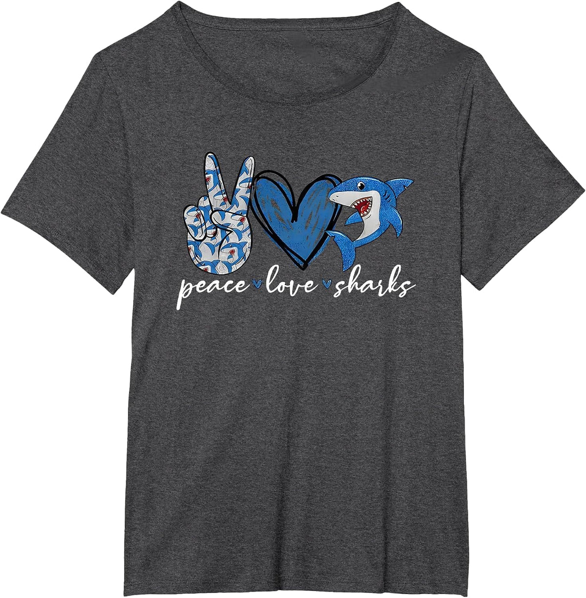 Peace Love Shark T-Shirt - Dark Heather Grey