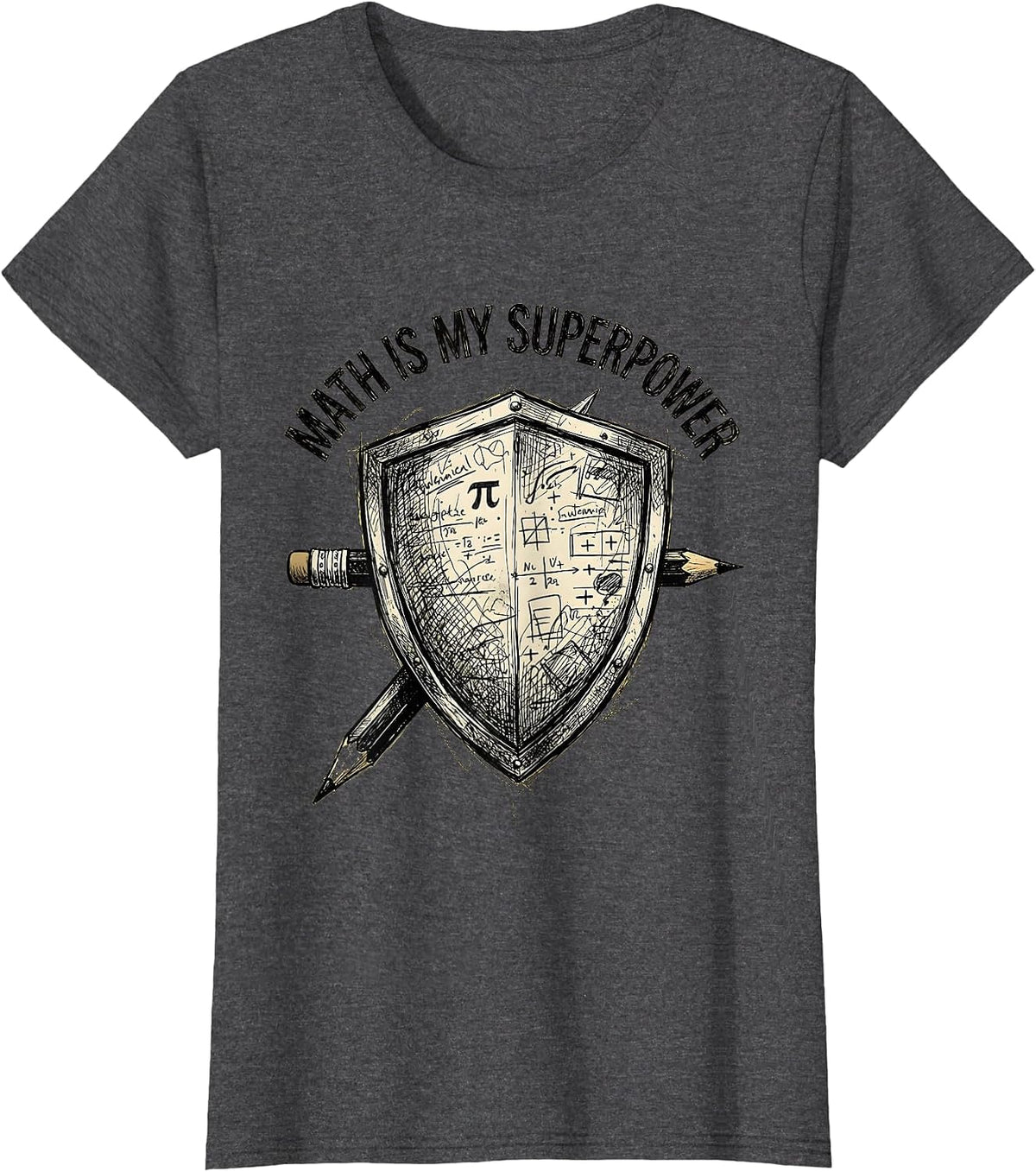Women's Math Is My Superpower Math Teacher Design T-Shirt - Dark Heather Grey