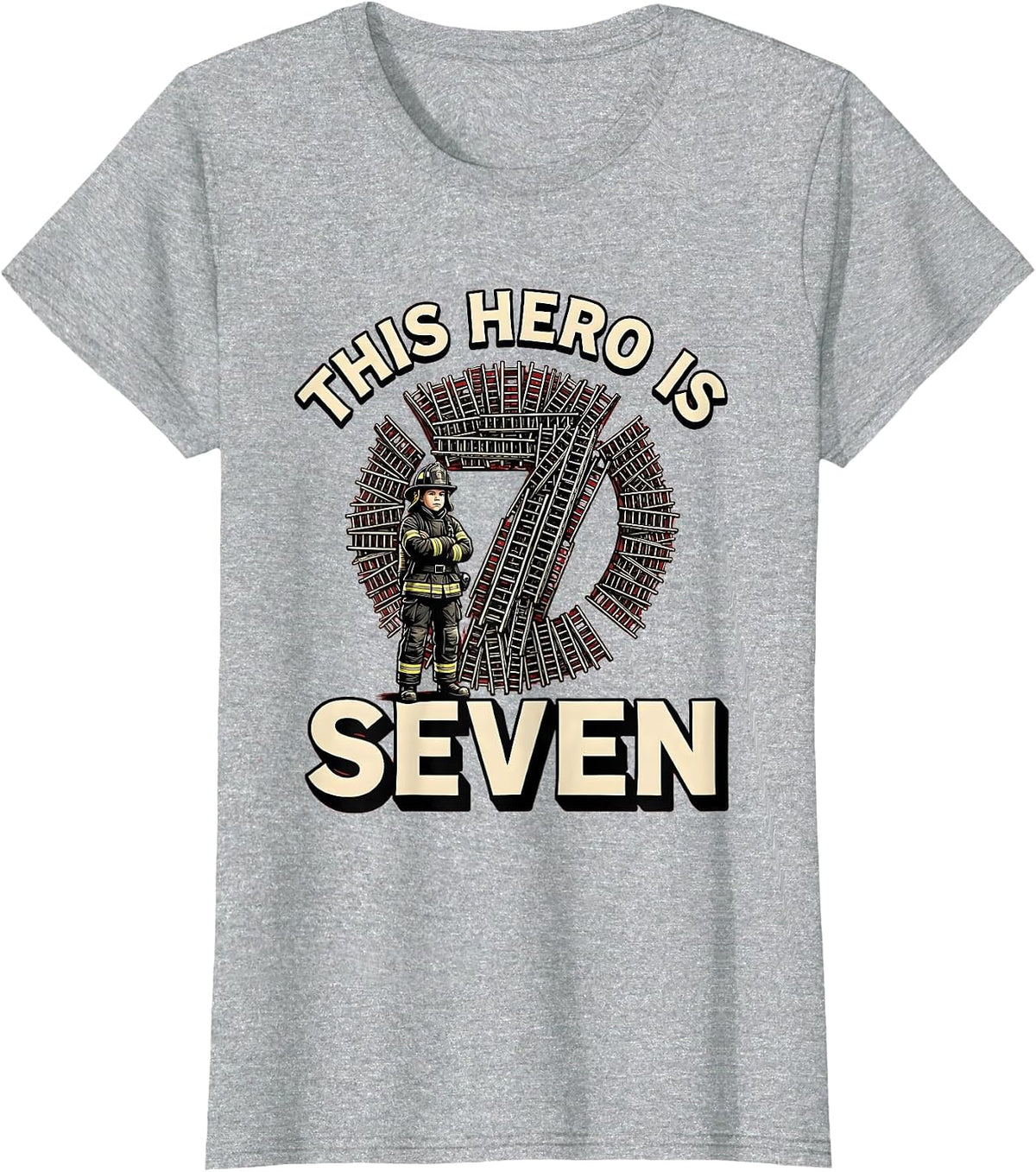Women's This Hero Is Seven Fire Truck Toddler Birthday Firefighter T-Shirt - Heather Grey