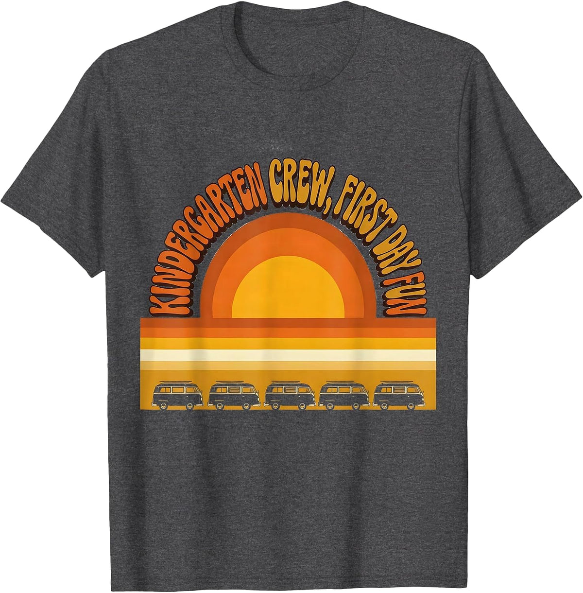 Men's Kindergarten Crew First Day Fun Retro 70s Back To School T-Shirt - Dark Heather Grey