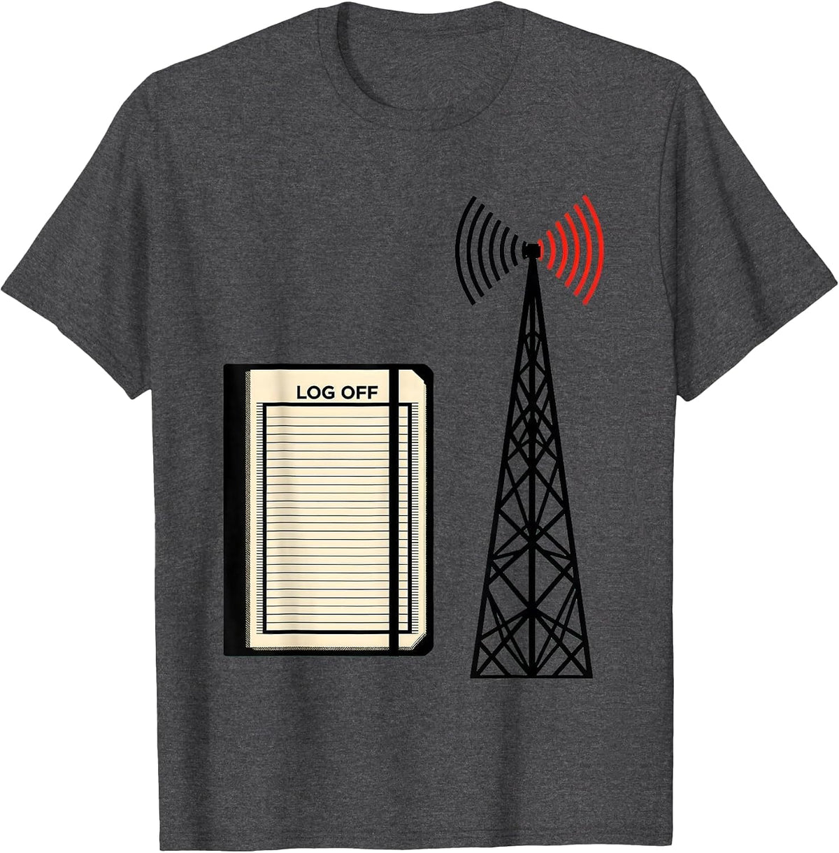 Men's Log Off Geometric Ham Radio Operator Hobbyist Humor T-Shirt - Dark Heather Grey