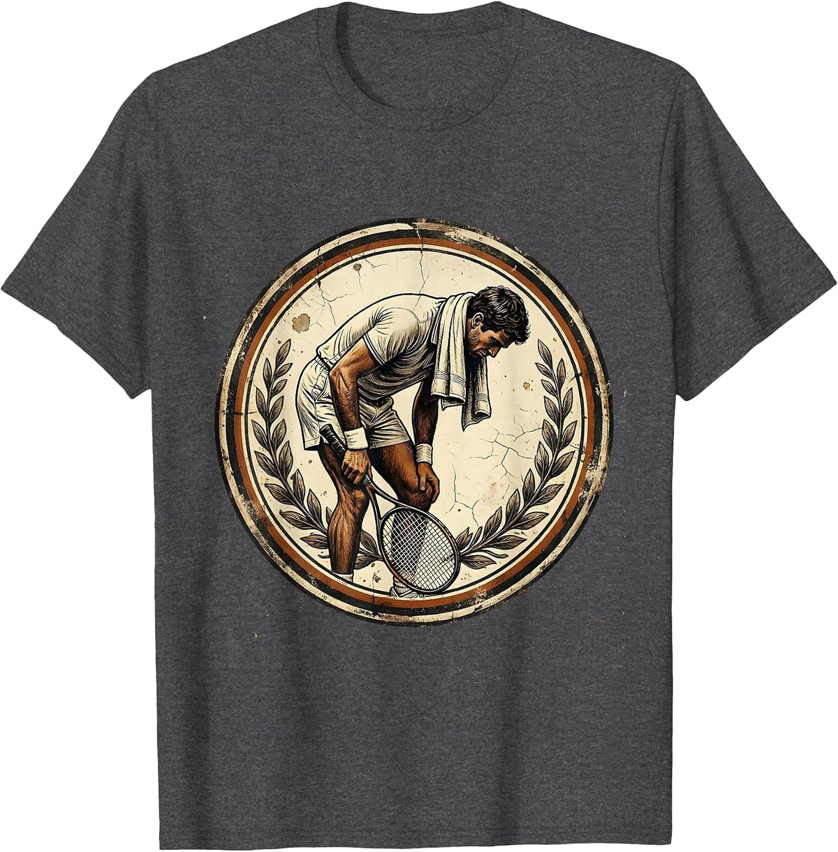 Sweaty Tennis Player Toweling Off Courtside T-Shirt - Dark Heather Grey