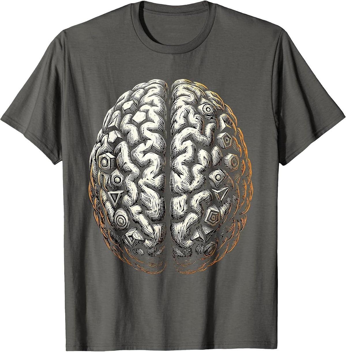 Math Teacher Brain Geometric Shapes Illustration T-Shirt - Asphalt Grey