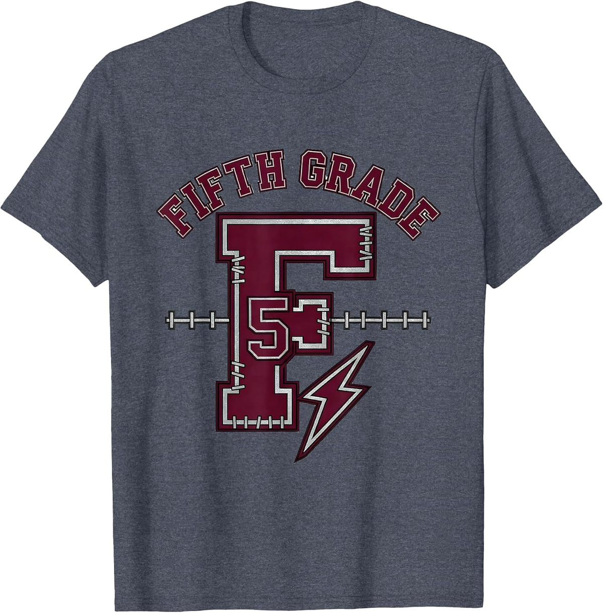 Fifth Grade Retro Teacher Lightning Bolt Pencil T-Shirt - Heather Blue