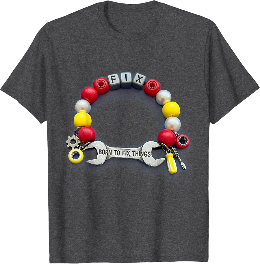 Men's Born to Fix Things Mechanic Graphic Design T-Shirt - Dark Heather Grey
