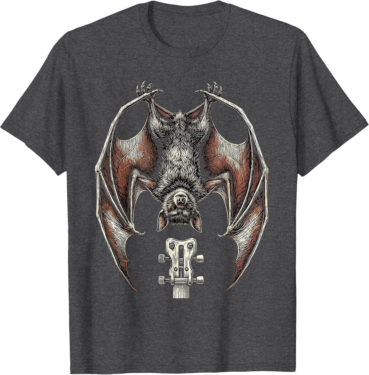 Men's Bat on Guitar Tremolo Arm Rock Music Graphic T-Shirt - Dark Heather Grey