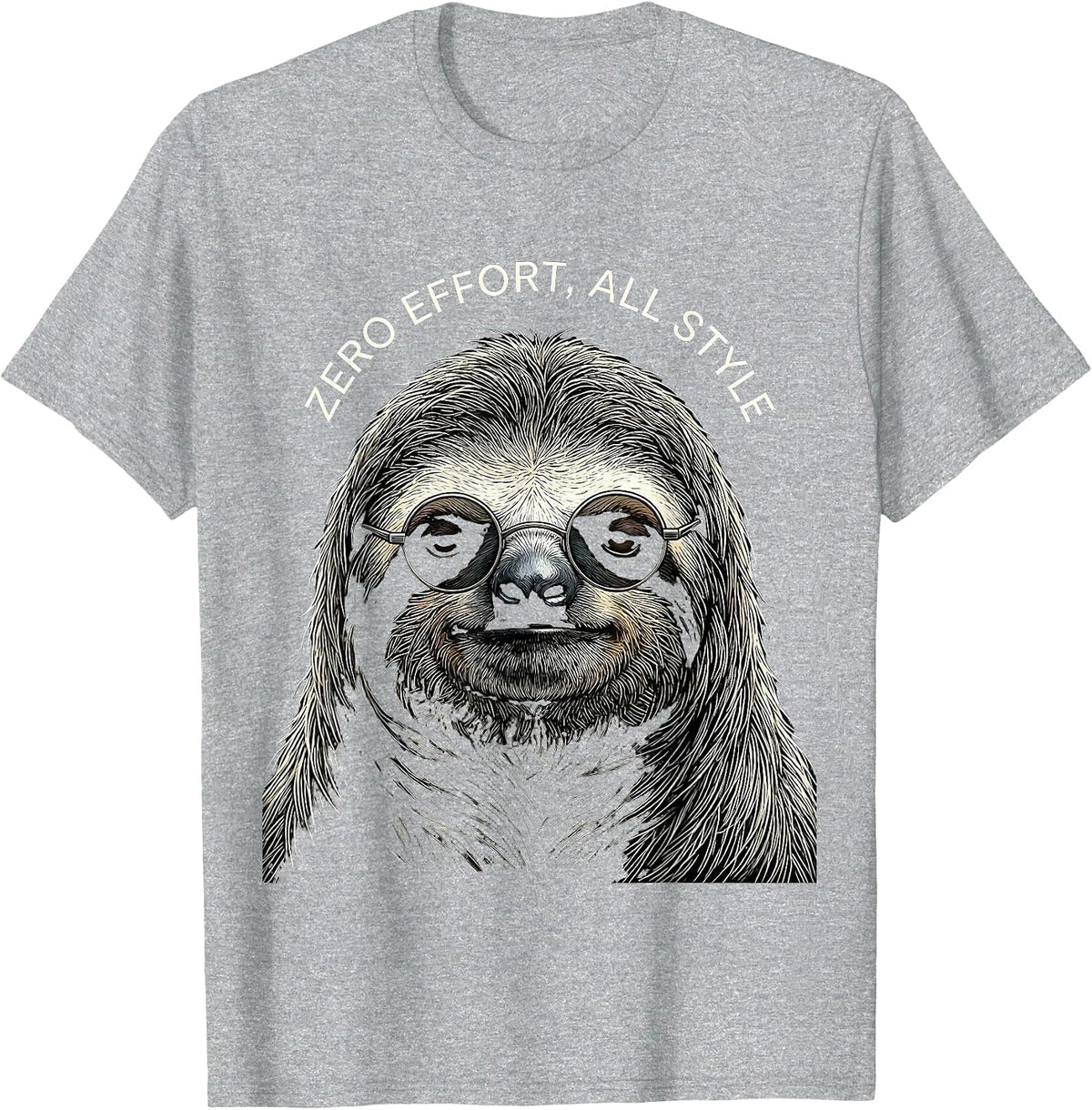 Men's Zero Effort, All Style Line Art Sloth Sunglasses Novelty T-Shirt - Heather Grey