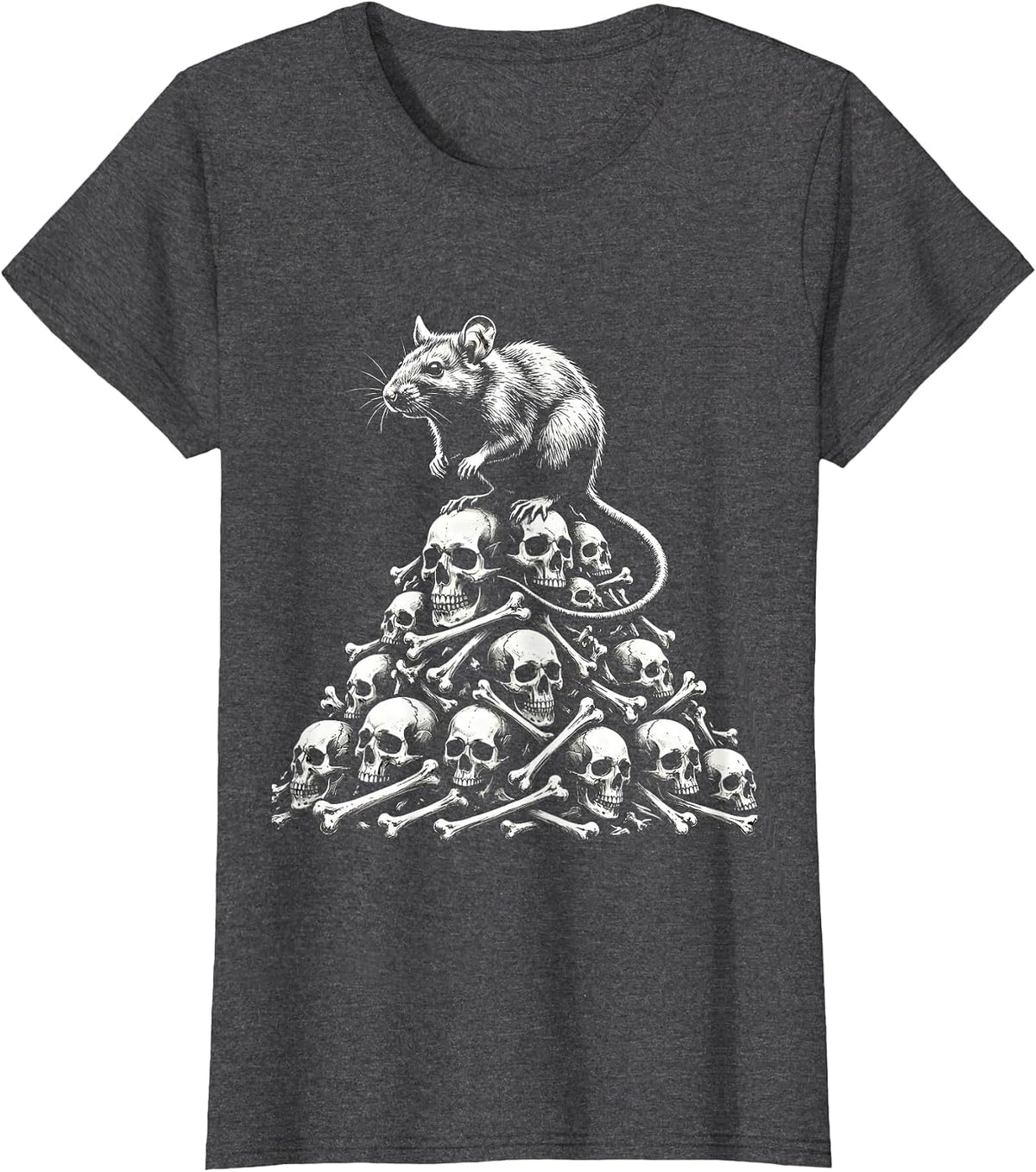 Women's Spooky Rat on Bones Gothic Illustration T-Shirt - Dark Heather Grey