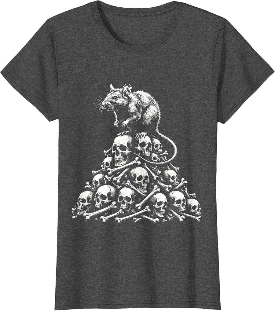 Women's Spooky Rat on Bones Gothic Illustration T-Shirt - Dark Heather Grey
