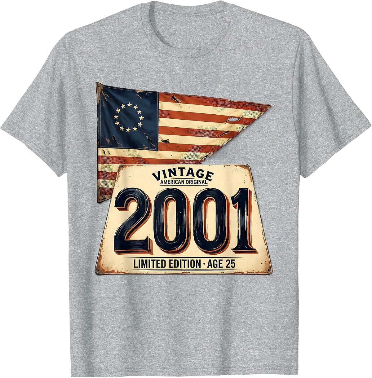 Men's Vintage 2001 American Original Limited Edition Age 25 T-Shirt - Heather Grey