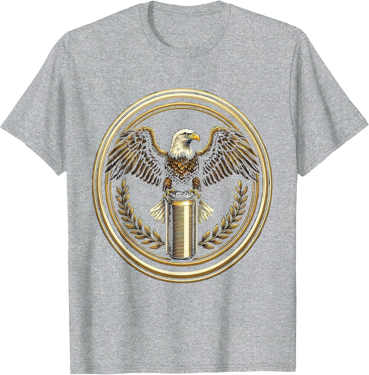 Men's Eagle Perched on Towering Soda Can Stack T-Shirt - Heather Grey