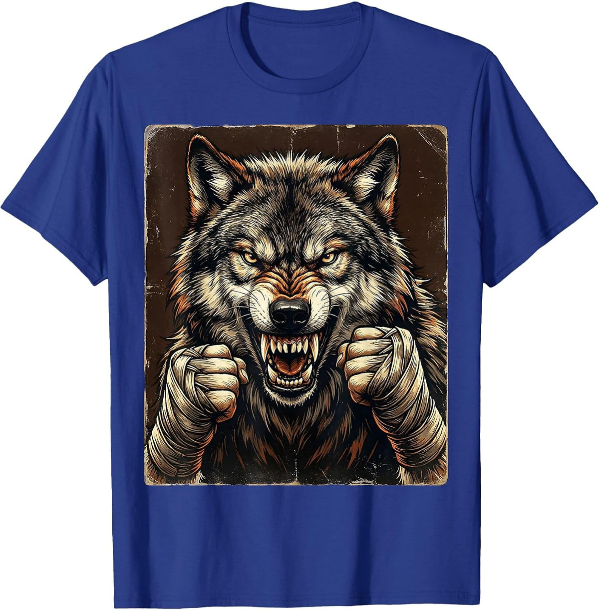 Wolf Boxer Snarl Fighter Wraps Boxing Design T-Shirt - Royal Blue