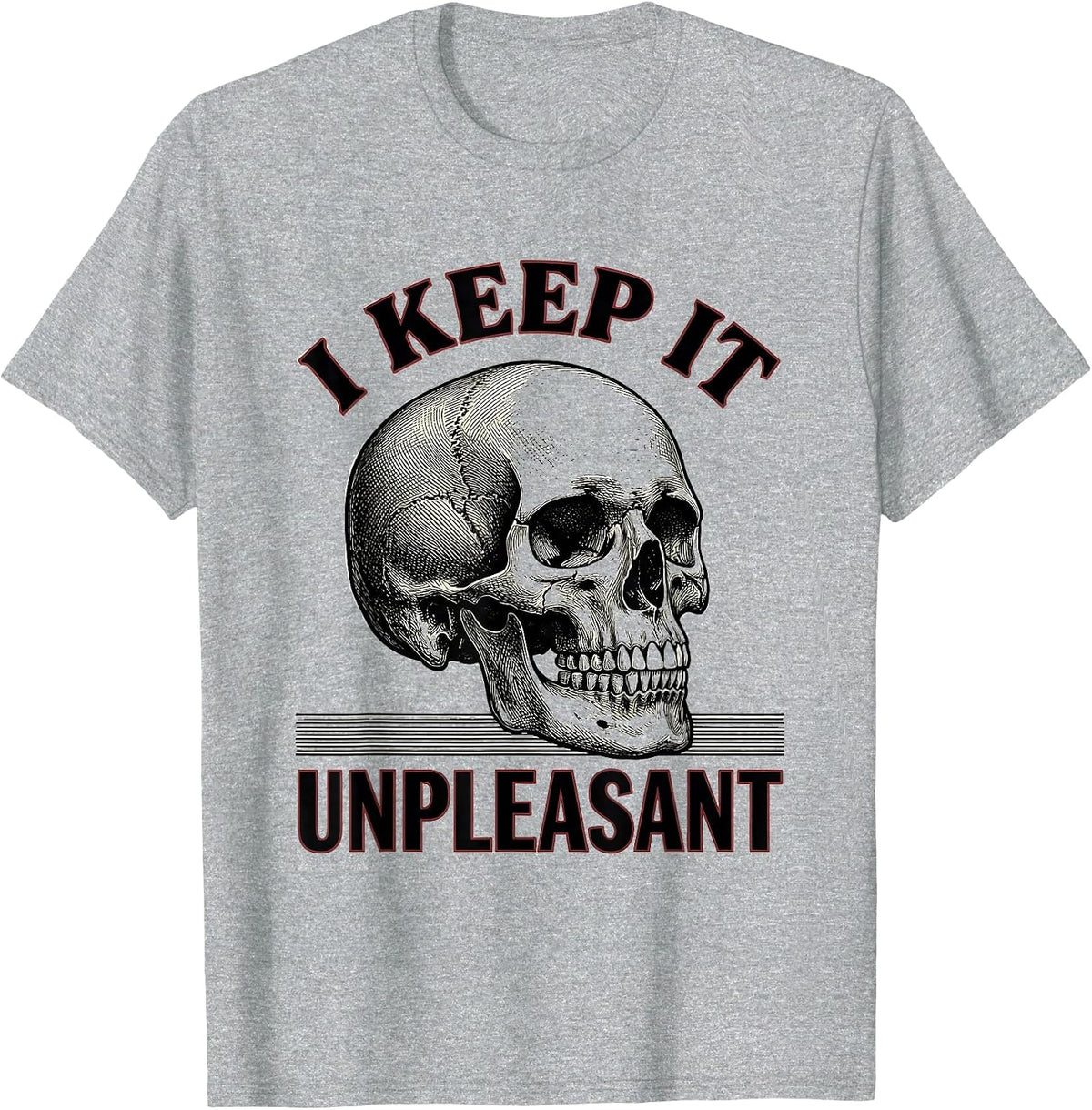 Men's I Keep It Unpleasant Edgy Punk Skull Streetwear Graphic T-Shirt - Heather Grey