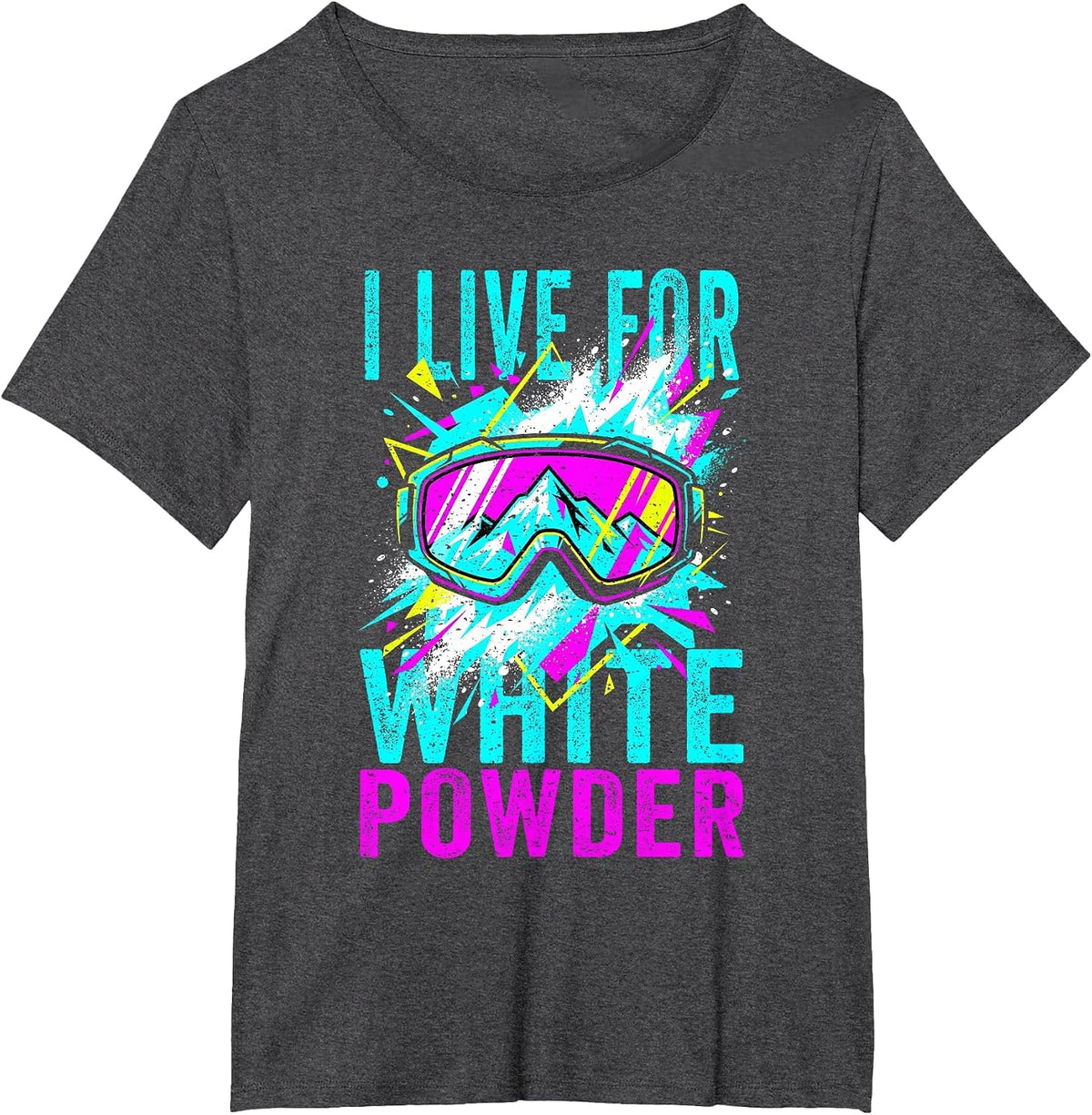 I Live for White Powder 80s 90s Retro Skiing Snowboard T-Shirt - Dark Heather Grey