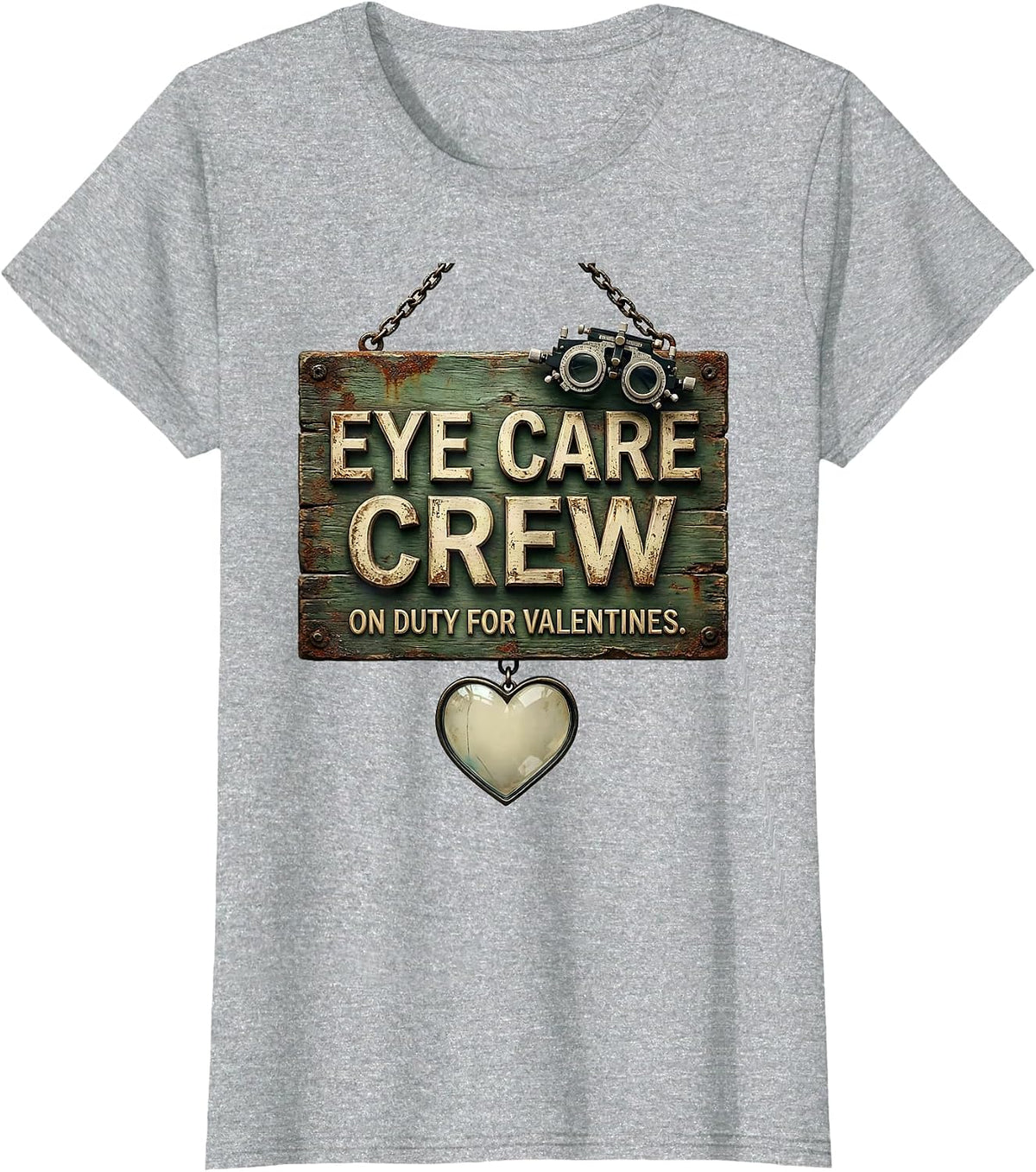 Women's Eye Care Crew On Duty For Valentines Vintage Optometrist T-Shirt - Heather Grey