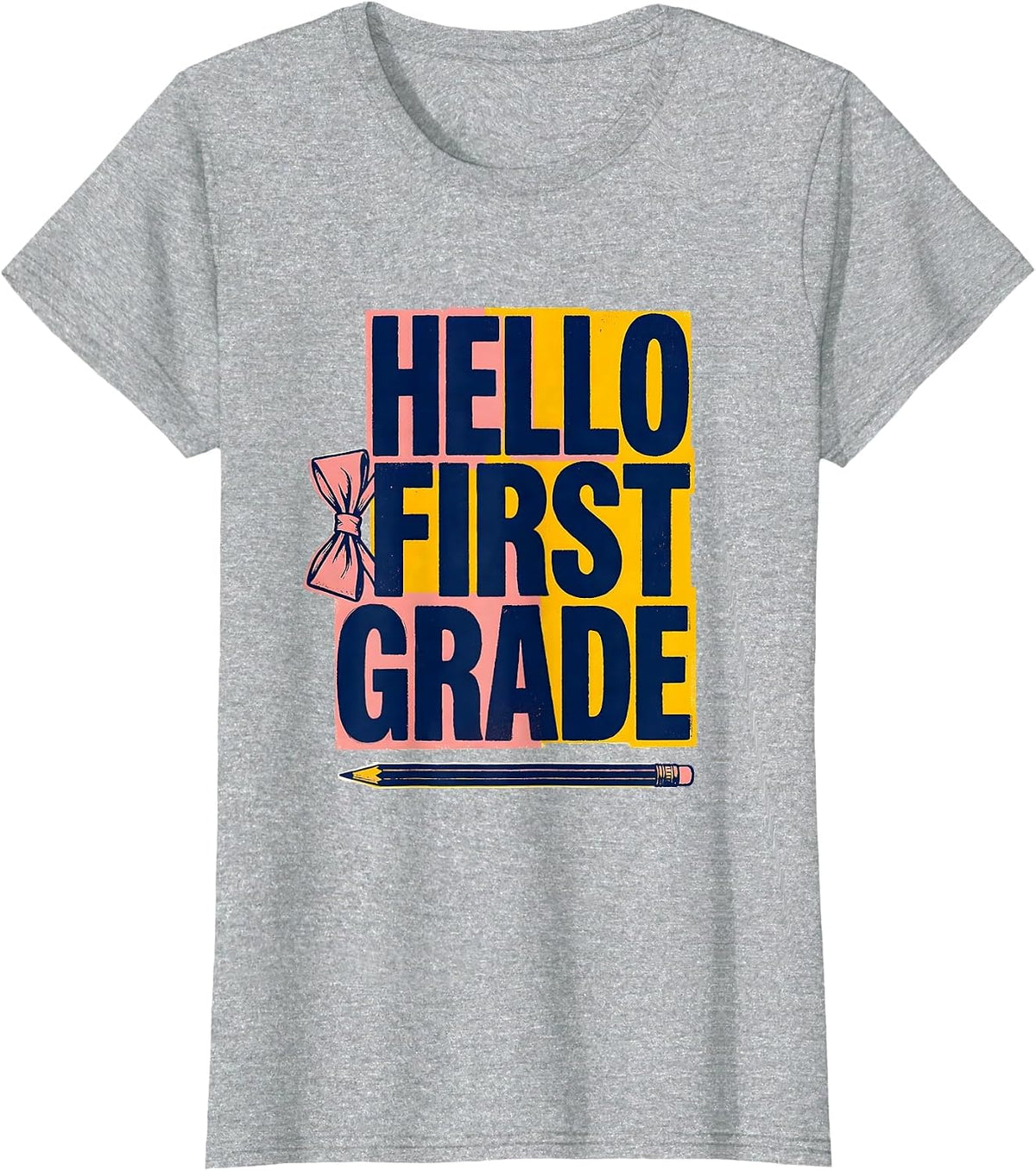 Hello First Grade Cute Coquette Bow Back to School Pencil T-Shirt - Heather Grey
