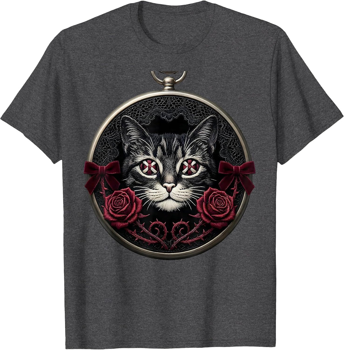 Emo Dead Cat X Eyes Graphic Design T-Shirt - Dark Heather Grey