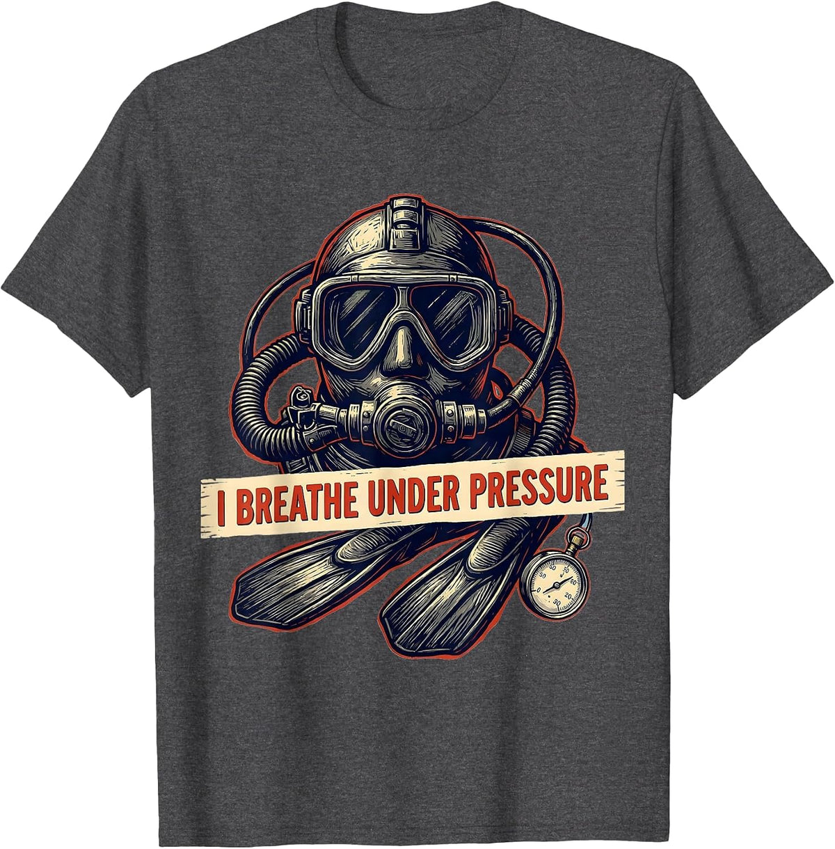 Men's I Breathe Under Pressure Funny Scuba Diving Diver Humor T-Shirt - Dark Heather Grey