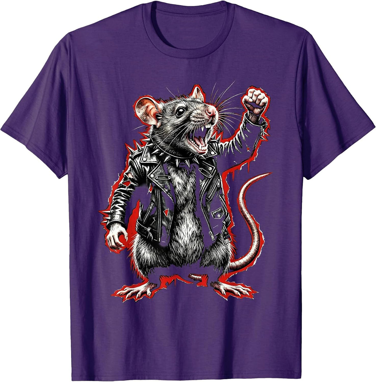 Punk Rat in Leather Jacket Graphic Tee T-Shirt - Purple
