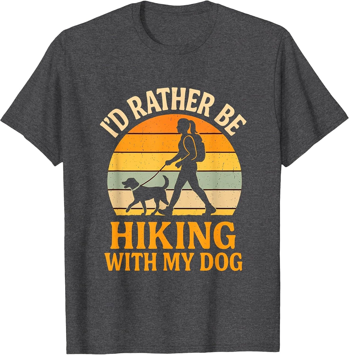 I'd Rather Be Hiking with My Dog Retro Outdoor Adventure T-Shirt - Dark Heather Grey