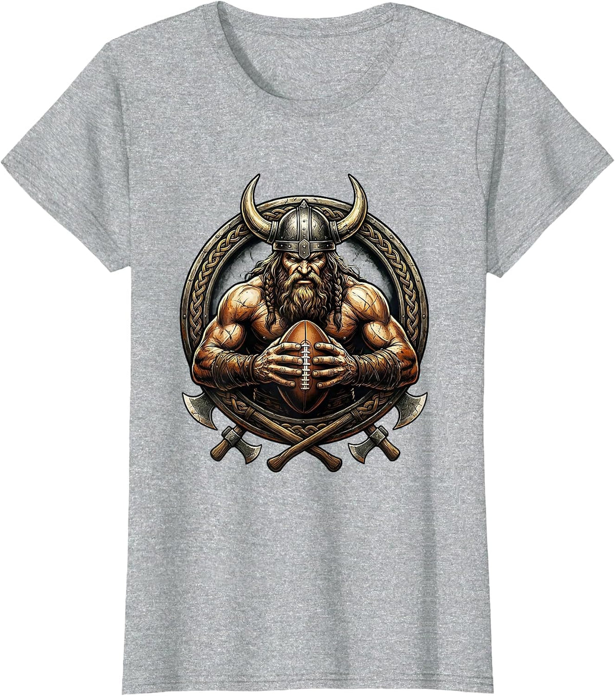 Viking Warrior Rugby Ball Graphic Design T-Shirt - Heather Grey