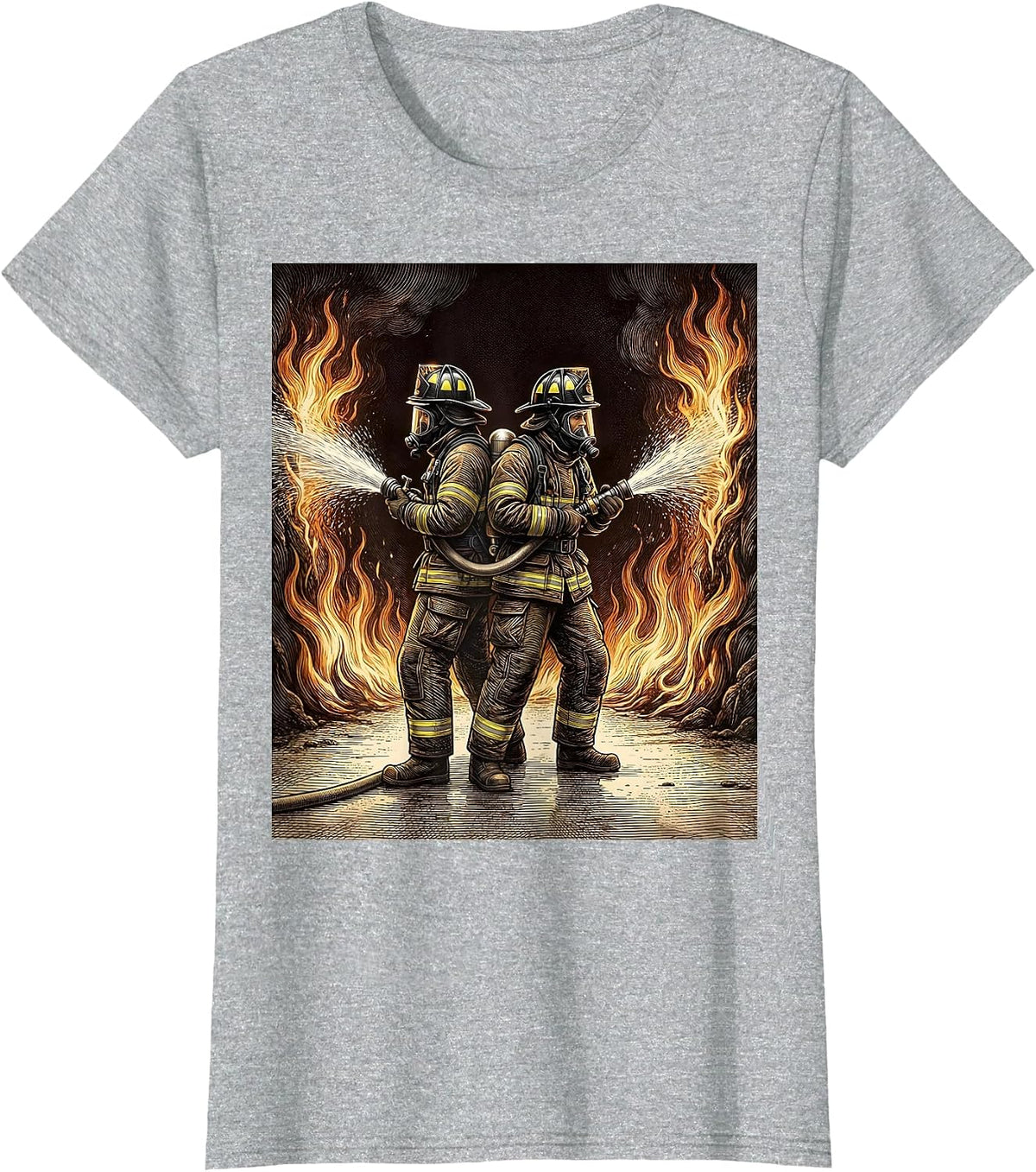 Firefighter Duo Back-to-Back Converging Flames T-Shirt - Heather Grey