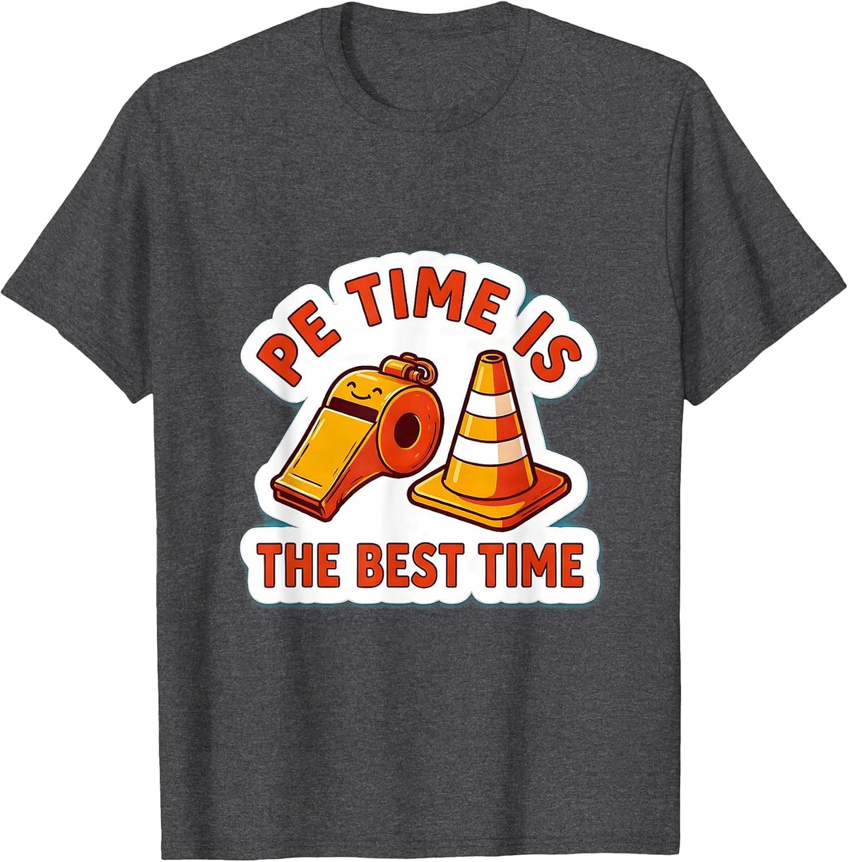 Men's PE Time Is The Best Time Funny PE Teacher Physical Education T-Shirt - Dark Heather Grey