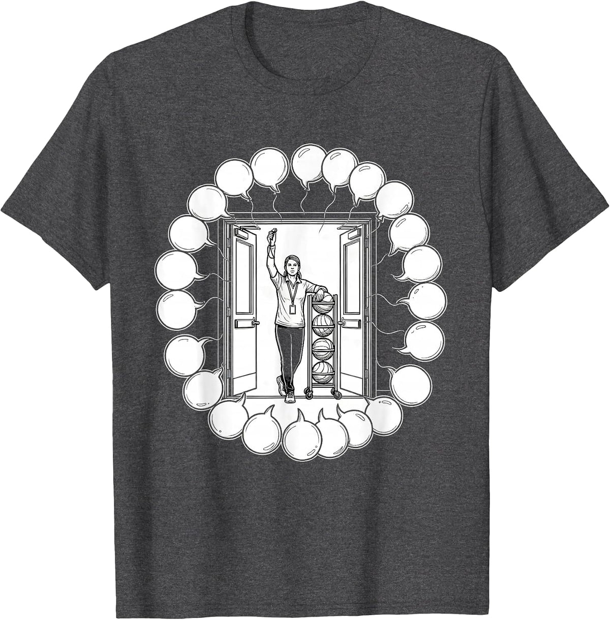 Men's PE Teacher Open Gym Door Back To School Humor T-Shirt - Dark Heather Grey