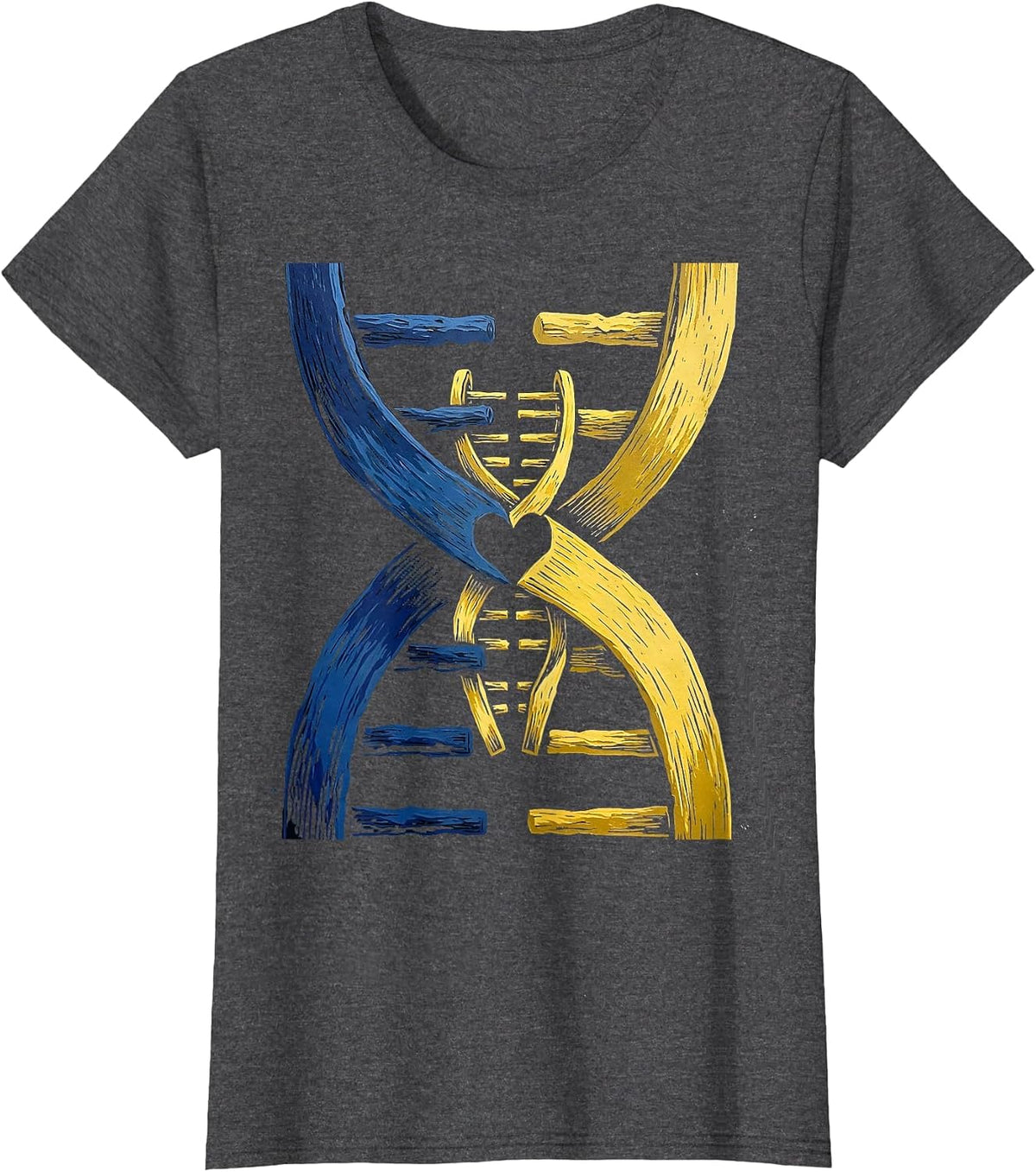 Women's Chromosome Interlock Heartfelt Down Syndrome Support T-Shirt - Dark Heather Grey
