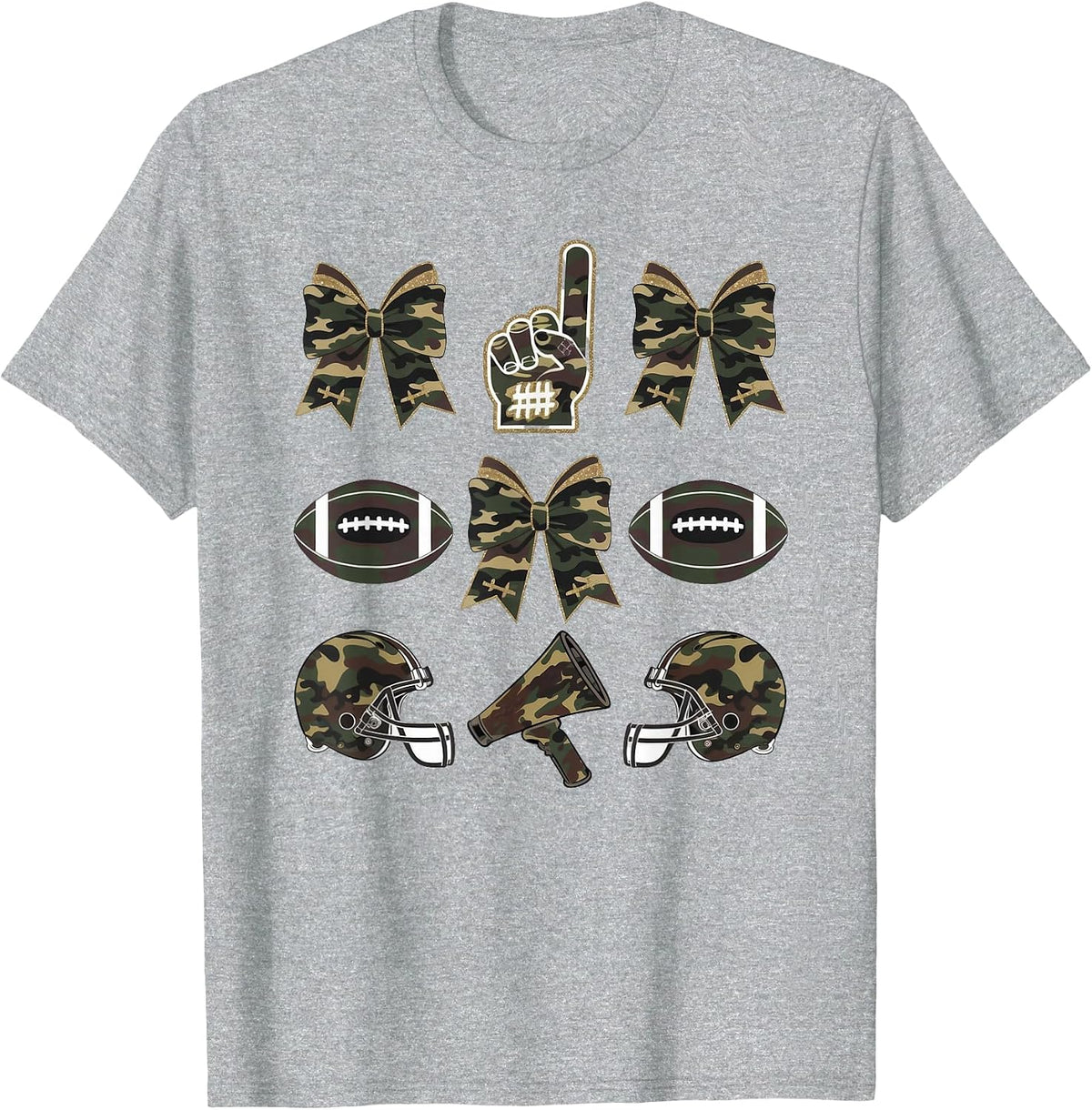 Camo Football Coquette Bow Football Mom Game Day Women Girls T-Shirt - Heather Grey