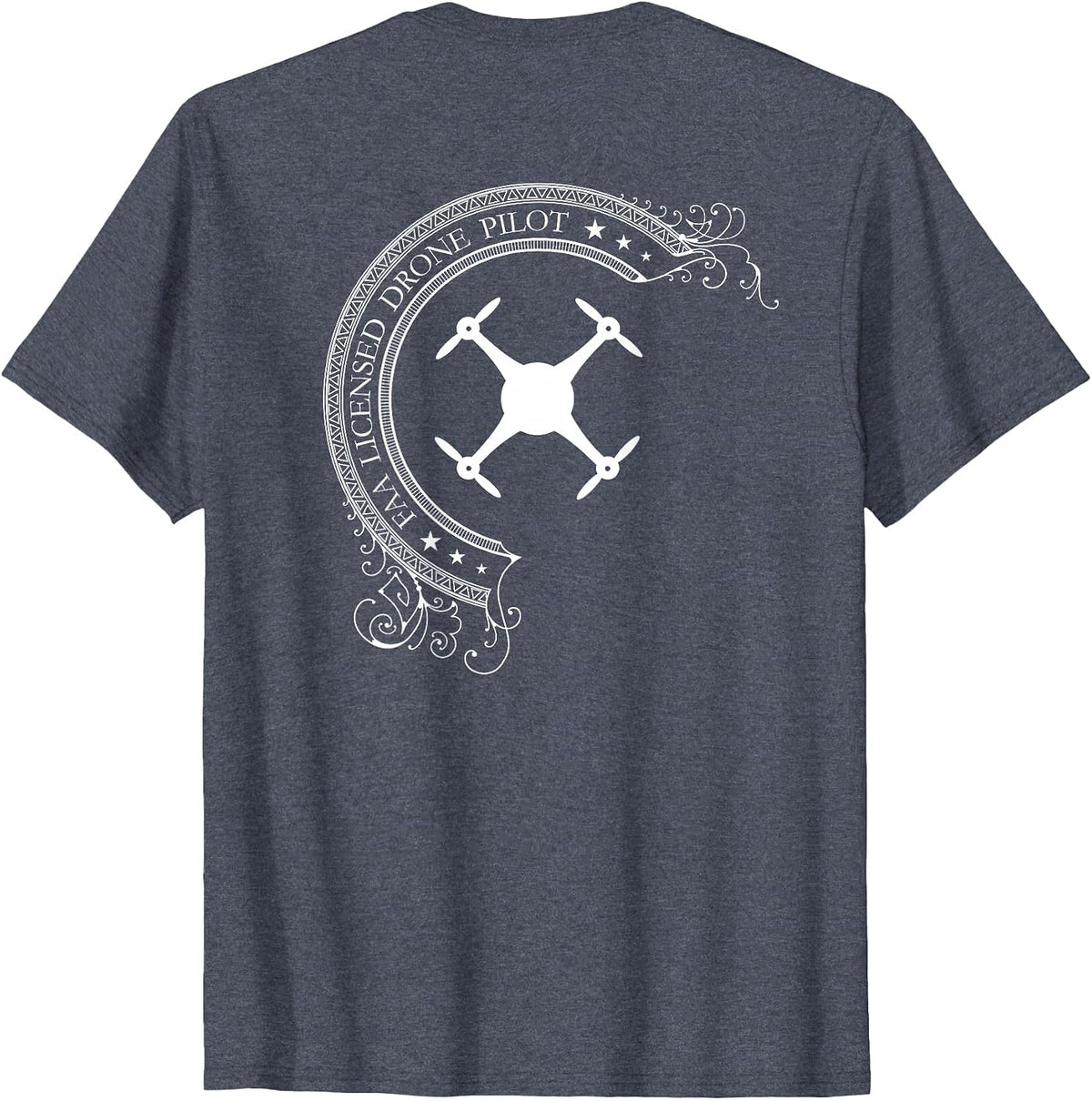 FAA Licensed UAV Multirotor Drone Pilot Tshirt - Back Design - Heather Blue